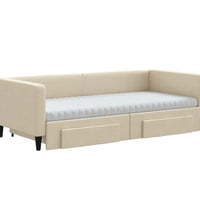 Tagesbett Ausziehbar mit Schubladen Creme 90x200 cm Stoff