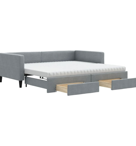 Tagesbett Ausziehbar mit Schubladen Hellgrau 100x200 cm Stoff