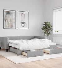 Tagesbett Ausziehbar mit Schubladen Hellgrau 100x200 cm Stoff