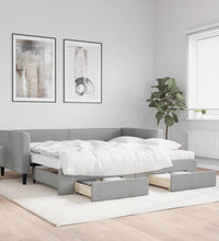 Tagesbett Ausziehbar mit Schubladen Hellgrau 90x190 cm Stoff