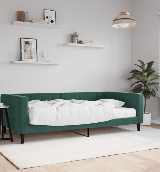 Tagesbett mit Matratze Dunkelgrün 100x200 cm Samt