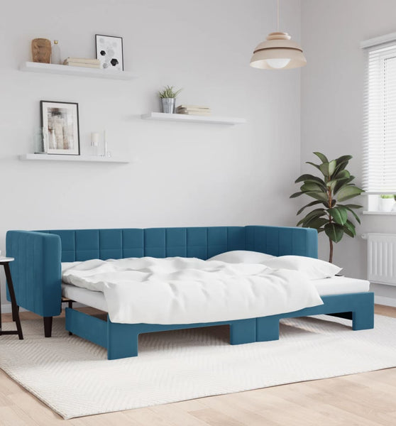 Tagesbett Ausziehbar Blau 80x200 cm Samt