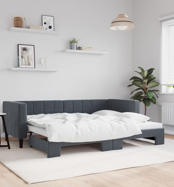 Tagesbett Ausziehbar Dunkelgrau 80x200 cm Samt
