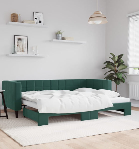 Tagesbett Ausziehbar Dunkelgrün 80x200 cm Samt