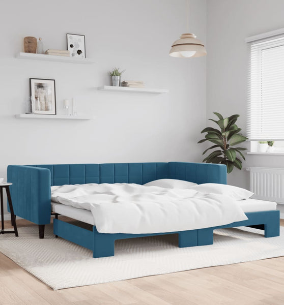 Tagesbett Ausziehbar Blau 100x200 cm Samt