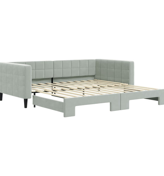 Tagesbett Ausziehbar Hellgrau 100x200 cm Samt