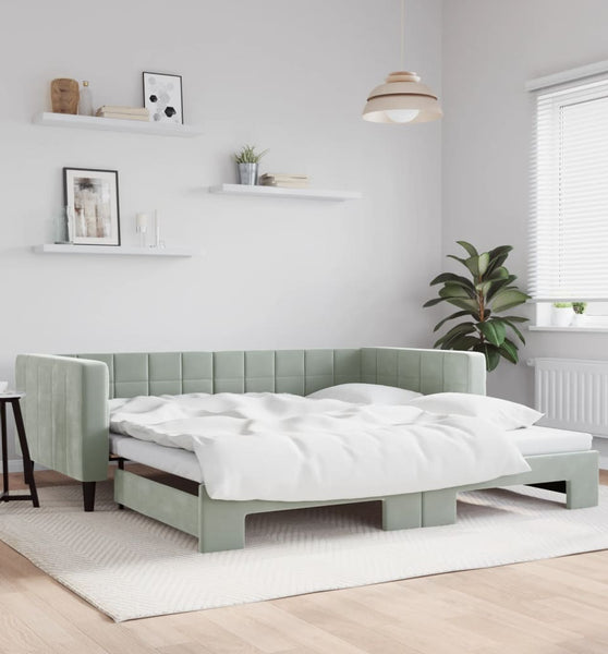 Tagesbett Ausziehbar Hellgrau 100x200 cm Samt