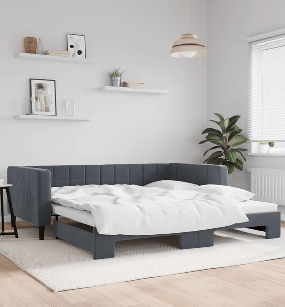 Tagesbett Ausziehbar Dunkelgrau 100x200 cm Samt