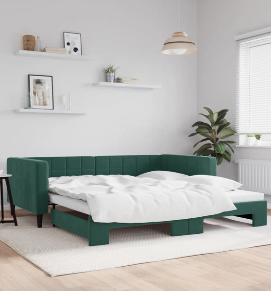 Tagesbett Ausziehbar Dunkelgrün 100x200 cm Samt