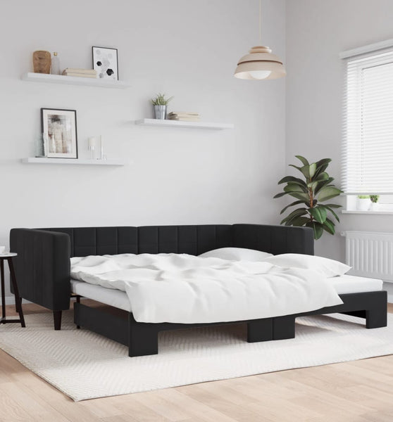 Tagesbett Ausziehbar Schwarz 100x200 cm Samt