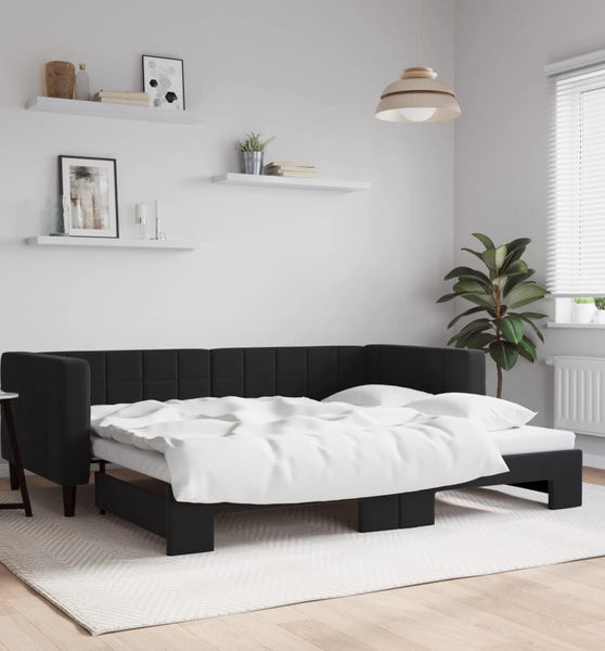 Tagesbett Ausziehbar Schwarz 90x190 cm Samt