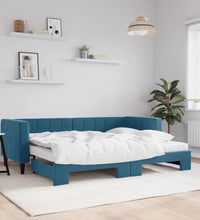 Tagesbett Ausziehbar mit Matratzen Blau 80x200 cm Samt
