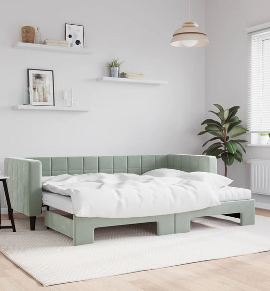 Tagesbett Ausziehbar mit Matratzen Hellgrau 80x200 cm Samt