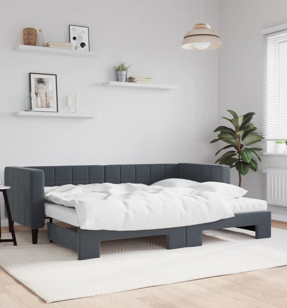 Tagesbett Ausziehbar mit Matratzen Dunkelgrau 80x200 cm Samt