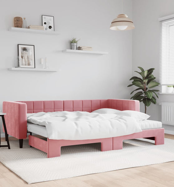 Tagesbett Ausziehbar mit Matratzen Rosa 80x200 cm Samt