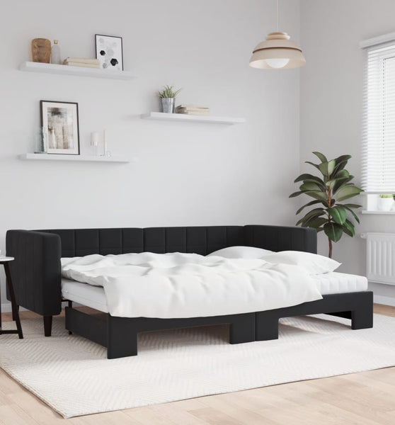 Tagesbett Ausziehbar mit Matratzen Schwarz 80x200 cm Samt