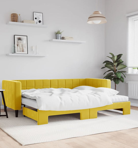 Tagesbett Ausziehbar mit Matratzen Gelb 80x200 cm Samt