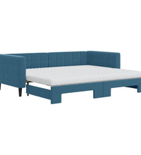 Tagesbett Ausziehbar mit Matratzen Blau 90x200 cm Samt