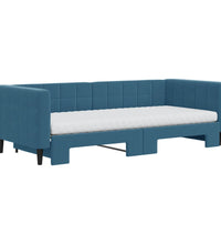 Tagesbett Ausziehbar mit Matratzen Blau 90x200 cm Samt