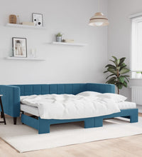 Tagesbett Ausziehbar mit Matratzen Blau 90x200 cm Samt