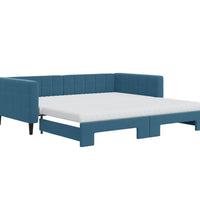 Tagesbett Ausziehbar mit Matratzen Blau 100x200 cm Samt
