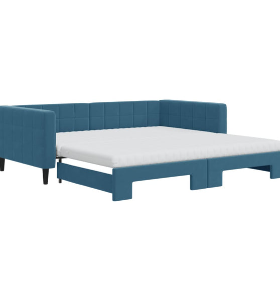 Tagesbett Ausziehbar mit Matratzen Blau 100x200 cm Samt