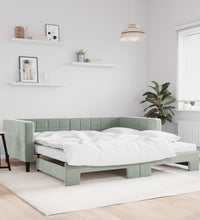 Tagesbett Ausziehbar mit Matratzen Hellgrau 100x200 cm Samt