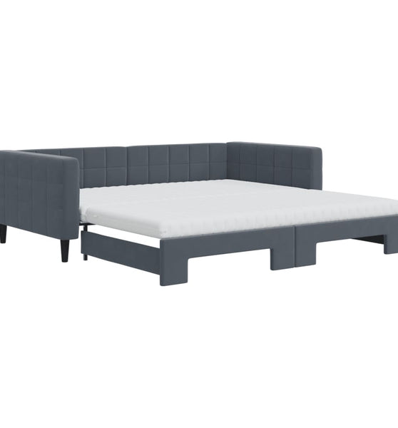 Tagesbett Ausziehbar mit Matratzen Dunkelgrau 100x200 cm Samt
