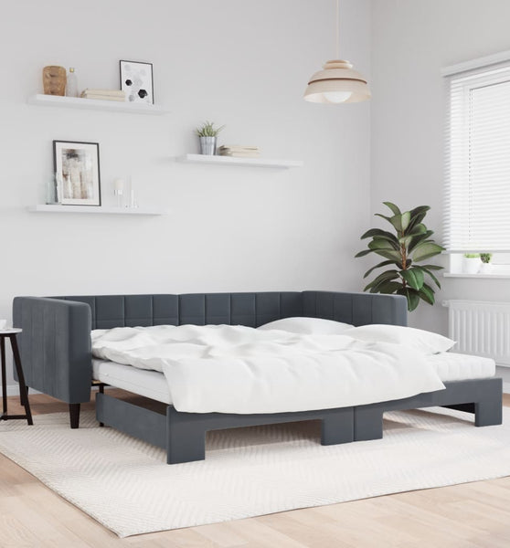 Tagesbett Ausziehbar mit Matratzen Dunkelgrau 100x200 cm Samt