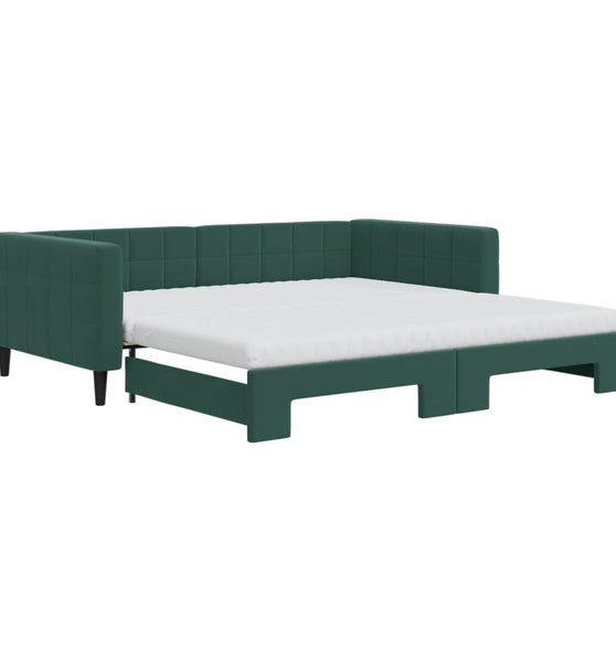 Tagesbett Ausziehbar mit Matratzen Dunkelgrün 100x200 cm Samt