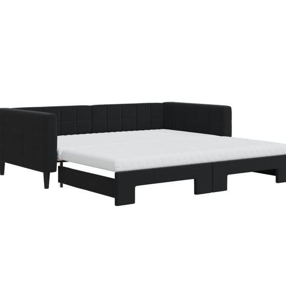 Tagesbett Ausziehbar mit Matratzen Schwarz 100x200 cm Samt
