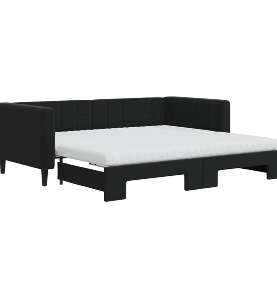 Tagesbett Ausziehbar mit Matratzen Schwarz 90x190 cm Samt