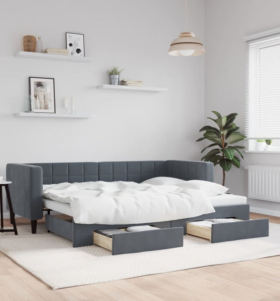 Tagesbett Ausziehbar mit Schubladen Dunkelgrau 80x200 cm Samt