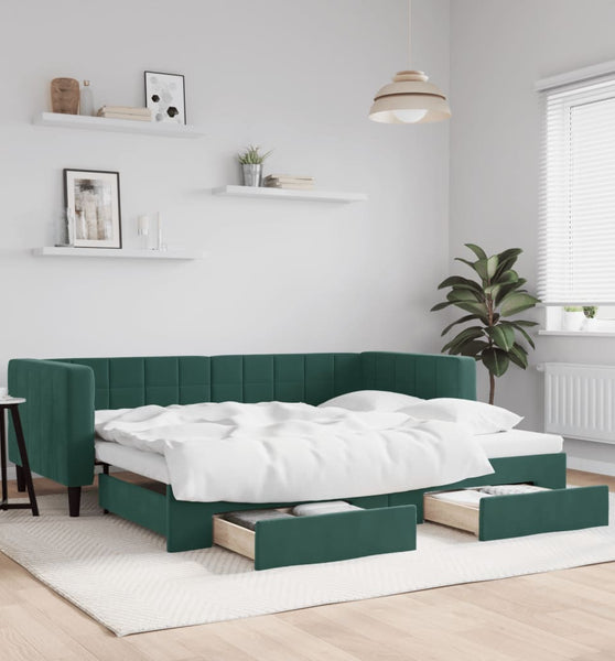 Tagesbett Ausziehbar mit Schubladen Dunkelgrün 80x200 cm Samt