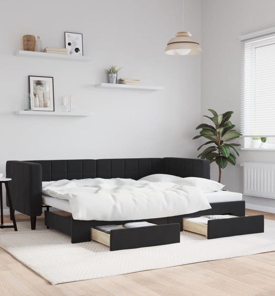 Tagesbett Ausziehbar mit Schubladen Schwarz 80x200 cm Samt