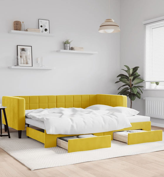 Tagesbett Ausziehbar mit Schubladen Gelb 90x200 cm Samt