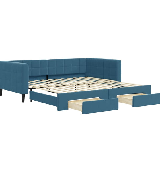 Tagesbett Ausziehbar mit Schubladen Blau 100x200 cm Samt