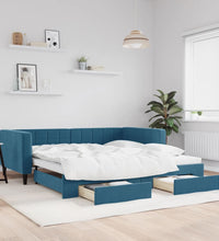Tagesbett Ausziehbar mit Schubladen Blau 100x200 cm Samt