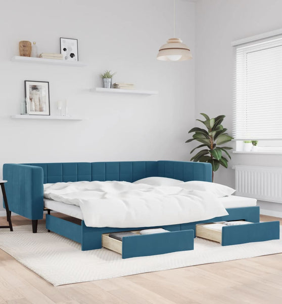 Tagesbett Ausziehbar mit Schubladen Blau 100x200 cm Samt