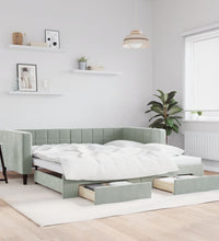 Tagesbett Ausziehbar mit Schubladen Hellgrau 100x200 cm Samt