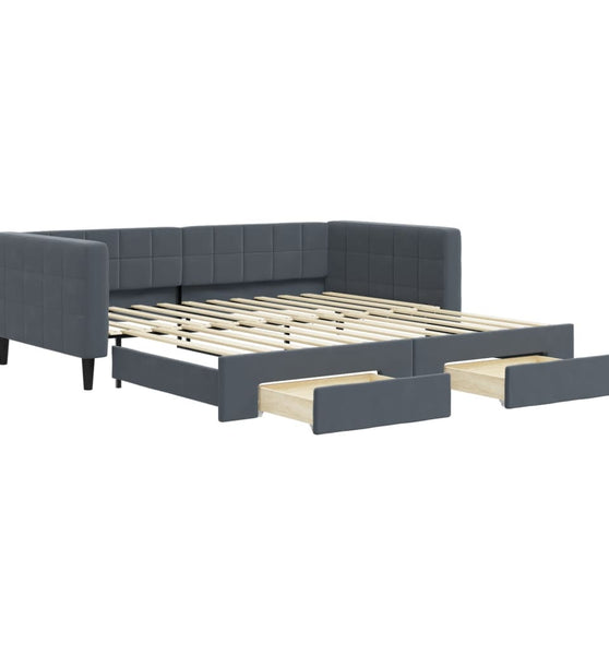 Tagesbett Ausziehbar mit Schubladen Dunkelgrau 100x200 cm Samt