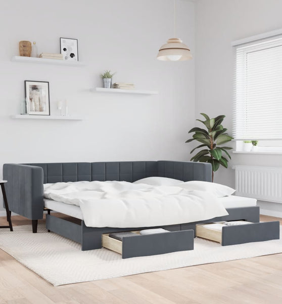 Tagesbett Ausziehbar mit Schubladen Dunkelgrau 100x200 cm Samt