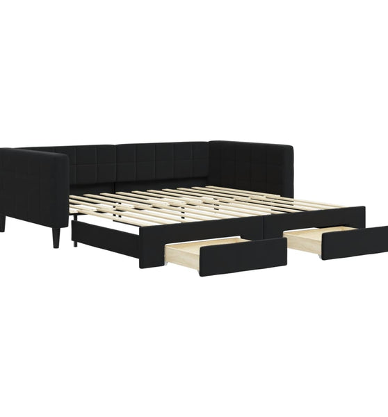 Tagesbett Ausziehbar mit Schubladen Schwarz 100x200 cm Samt