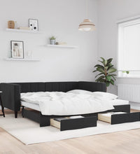 Tagesbett Ausziehbar mit Schubladen Schwarz 100x200 cm Samt