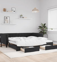 Tagesbett Ausziehbar mit Schubladen Schwarz 90x190 cm Samt