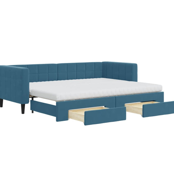 Tagesbett Ausziehbar mit Schubladen Blau 80x200 cm Samt