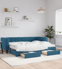 Tagesbett Ausziehbar mit Schubladen Blau 80x200 cm Samt
