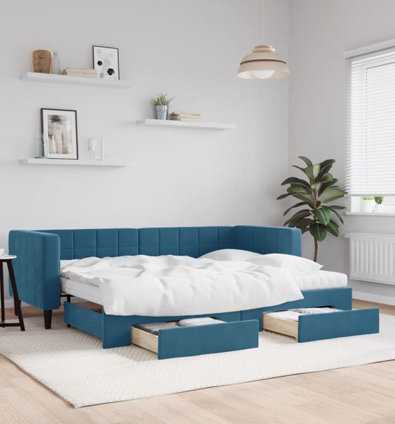 Tagesbett Ausziehbar mit Schubladen Blau 80x200 cm Samt
