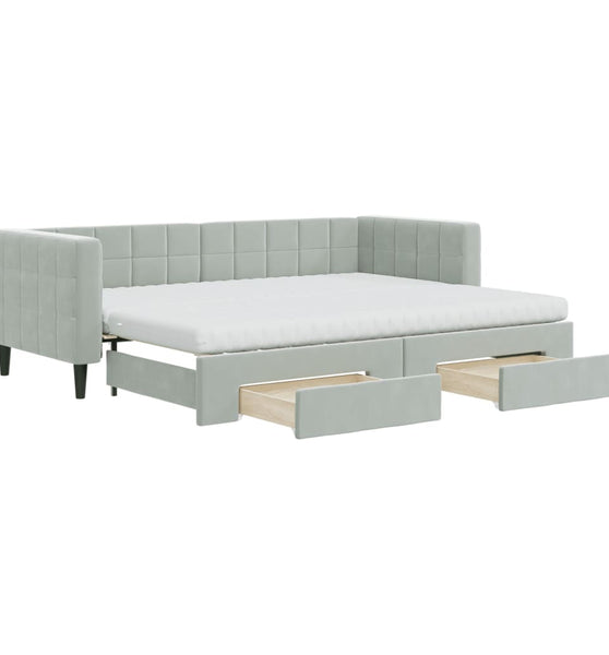 Tagesbett Ausziehbar mit Schubladen Hellgrau 80x200 cm Samt