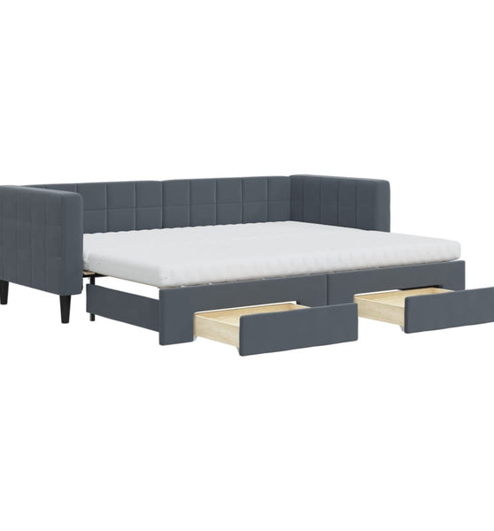 Tagesbett Ausziehbar mit Schubladen Dunkelgrau 80x200 cm Samt